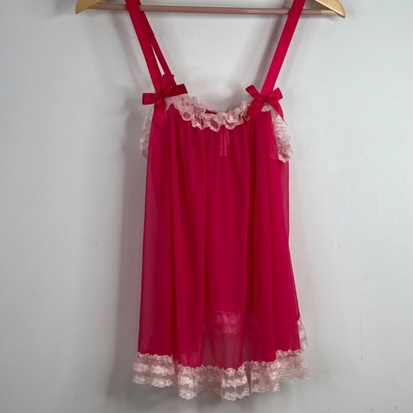 VTG Y2K Victorias Secret Sheer Lace Tank Top M Babydoll Red 90s Coquette Pin Up - Picture 8 of 9